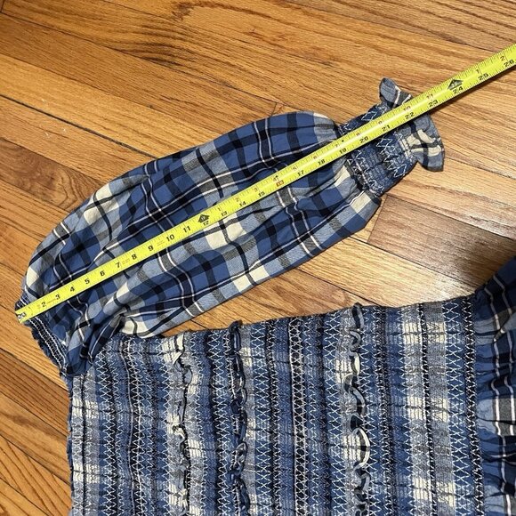 LoveShackFancy Stanley Smocked Plaid Dress in Blue Yellow Denim Skies Size Large - Picture 12 of 12